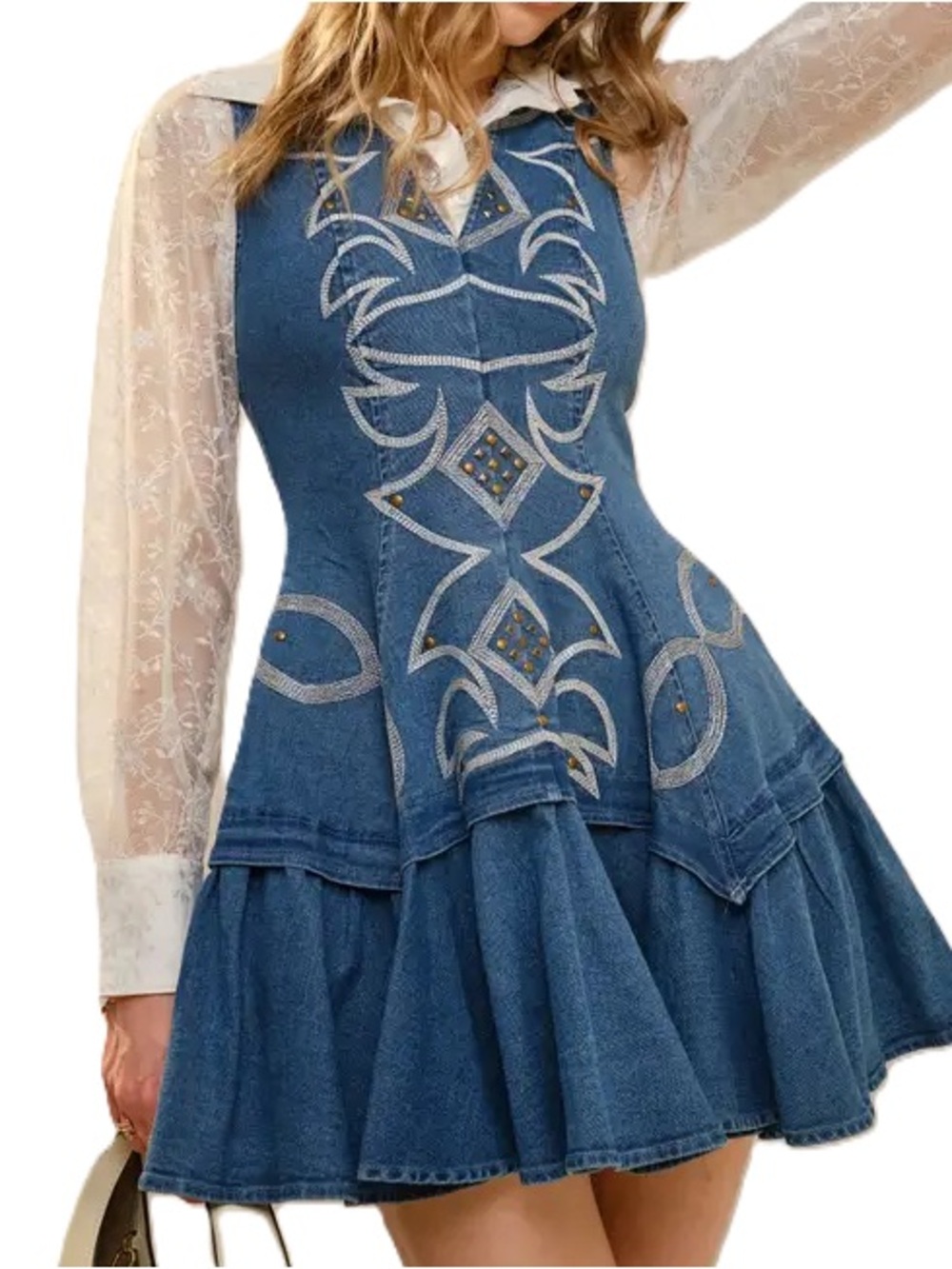 Denim Embroidered Mini Dress